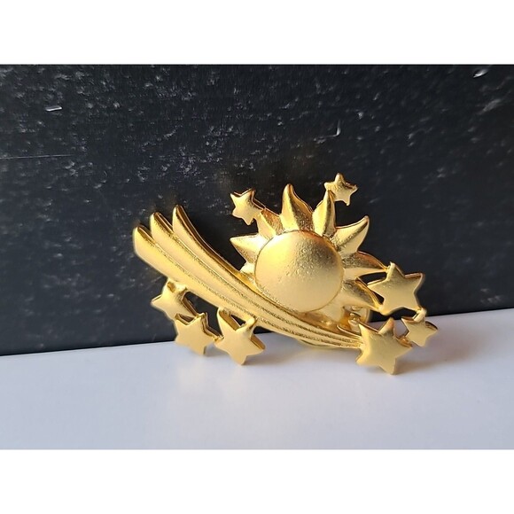 JJ Jonette Shooting Stars Sun and Moon Gold Tone Metal Pins, Vintage - Picture 5 of 10